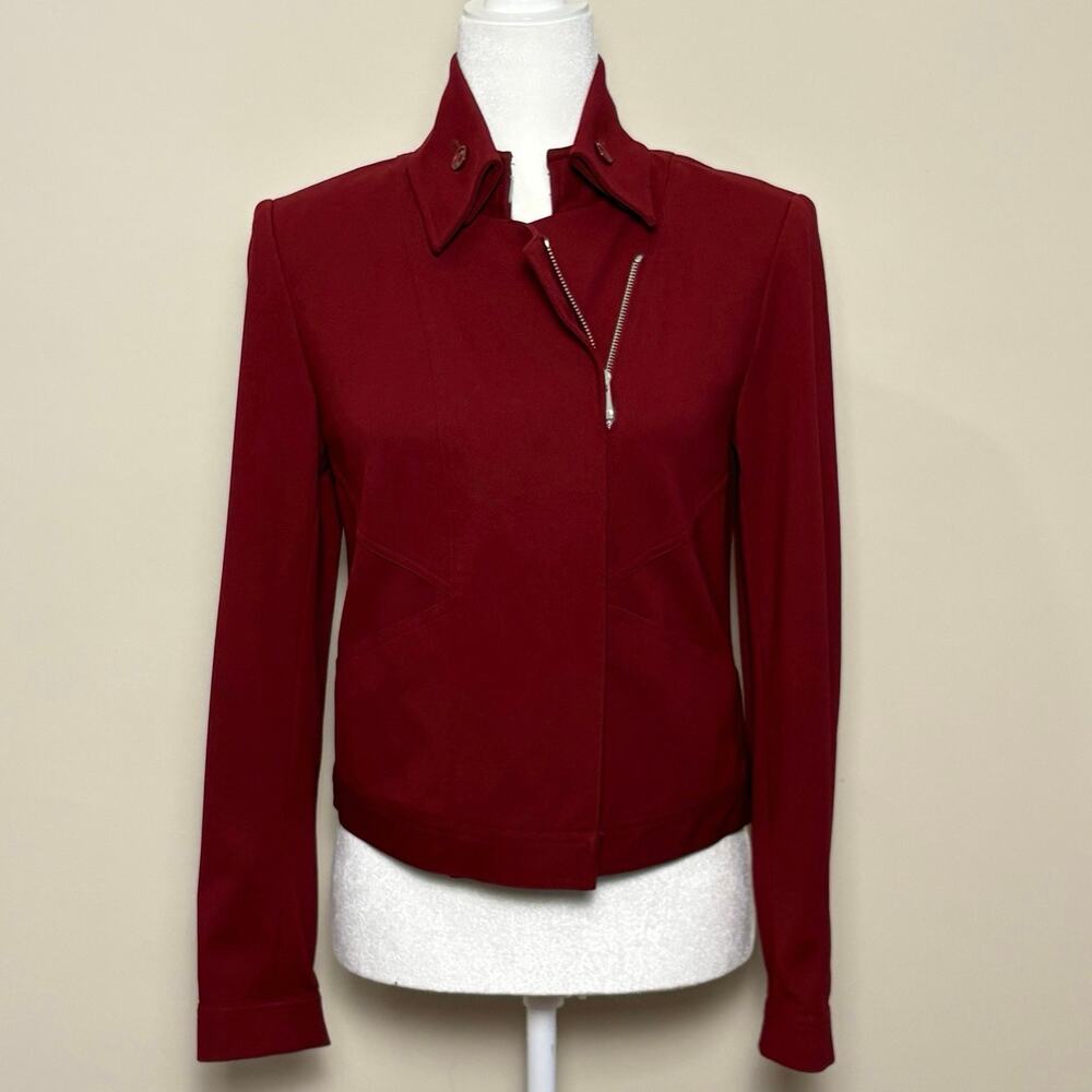 Magaschoni Black Label Moto-Style Blazer Women's M Maroon Jacket NWOT